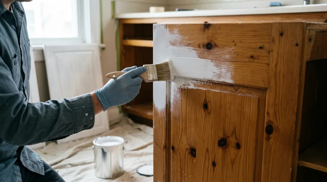 The primer is picked for the substrate: shellac or a bonding primer over knotty wood and old stain, — Abilene, TX
